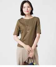 針抜きミラノリブ ターンバック5分袖カットソー