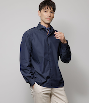 【ストレッチ】シャンブレーツイル 長袖カッタウェイカラーシャツ