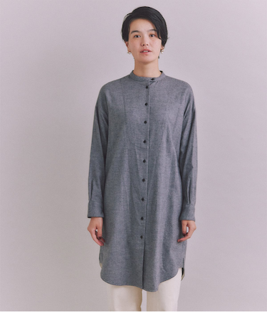 Organic Cotton Soft Viyella ブザムシャツワンピース