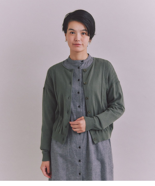 Organic Cotton Wool ショルダー柄ニットカーディガン