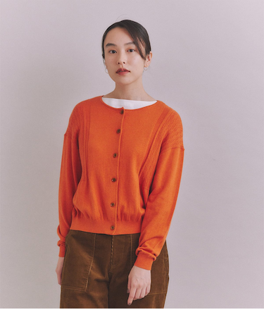 Organic Cotton Wool ショルダー柄ニットカーディガン