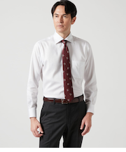 NY CARE FREE ヘリンボーン 長袖ワイドスプレッドカラーシャツ