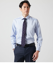 NY CARE FREE ヘリンボーン 長袖ワイドスプレッドカラーシャツ