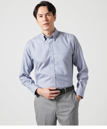 NY CARE FREE ハウンドトゥース 長袖ボタンダウンシャツ