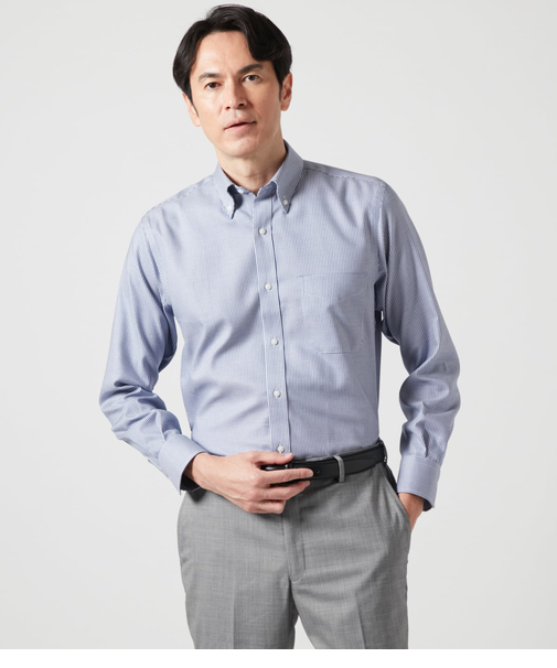 NY CARE FREE ハウンドトゥース 長袖ボタンダウンシャツ