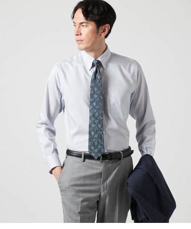 NY CARE FREE ドビーグラフチェック 長袖ボタンダウンシャツ