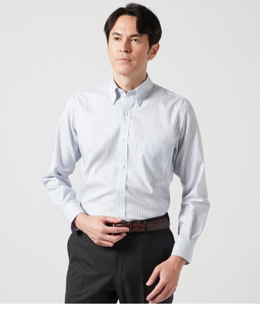 NY CARE FREE マルチストライプ 長袖ボタンダウンシャツ