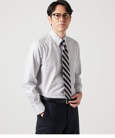 NY CARE FREE マルチストライプ 長袖ボタンダウンシャツ