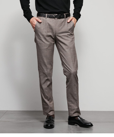 【ストレッチ】ソフトサーモ グレンチェック ウエストアジャストパンツ