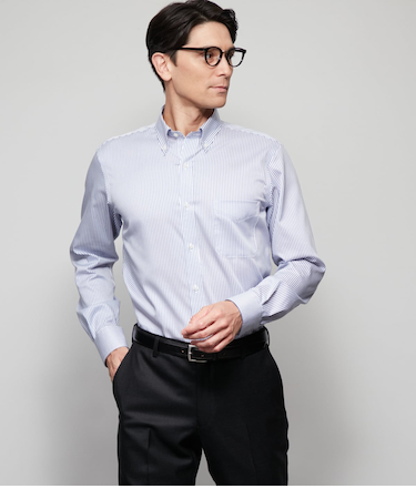 NY CARE FREE・SUPIMA COTTON ロンドンストライプ 長袖ボタンダウンシャツ