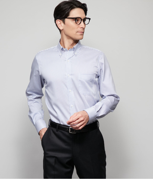 NY CARE FREE・SUPIMA COTTON ロンドンストライプ 長袖ボタンダウンシャツ