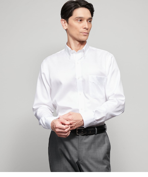 NY CARE FREE・SUPIMA COTTON ヘリンボーンストライプ 長袖ボタンダウンシャツ