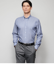 NY CARE FREE・SUPIMA COTTON リバースストライプ 長袖ボタンダウンシャツ