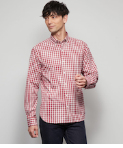 ピケ ギンガムチェック 長袖ショートボタンダウンシャツ