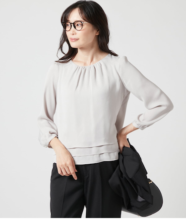 バックサテンジョーゼット 7分袖ティアードブラウス(2024年秋冬)