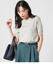 【手洗い可能】セルロースポリエステル 透かし柄半袖クルーネックプルオーバー