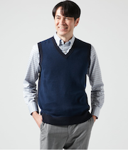 【ウォッシャブル】バーズアイ Vネックニットベスト