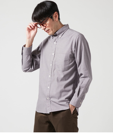 ガンクラブチェック 長袖ショートボタンダウンシャツ