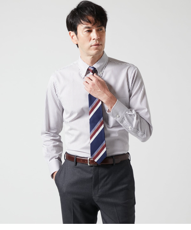 EASY CARE ツインストライプ 長袖ボタンダウンシャツ