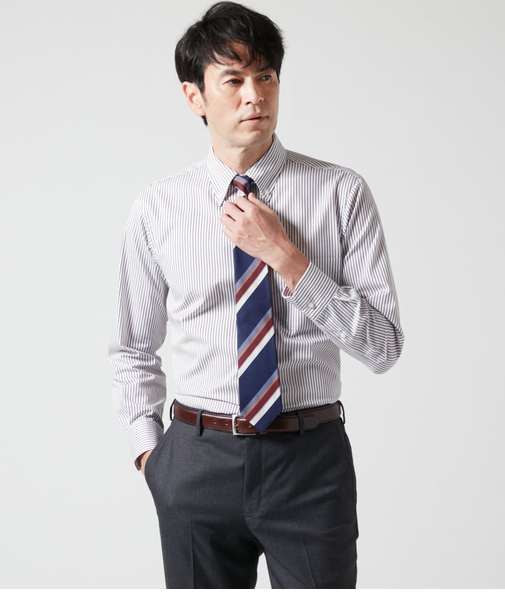 EASY CARE ツインストライプ 長袖ボタンダウンシャツ