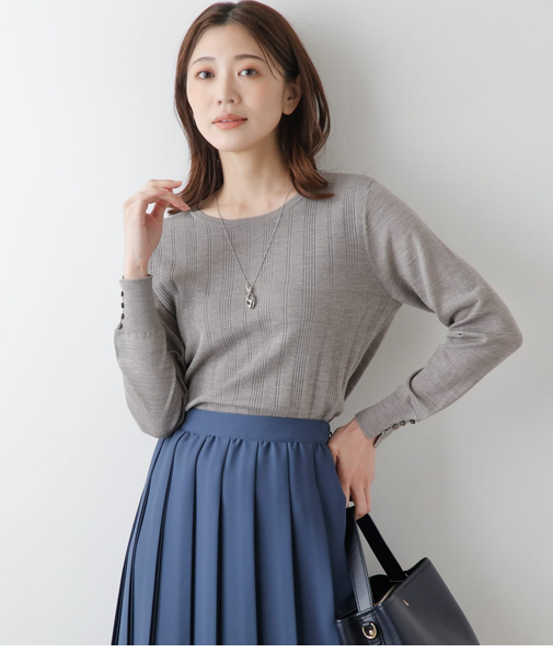 【手洗い可能】ウールアクリル16G ランダムリブニットプルオーバー