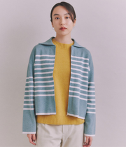 BLENDED COTTON 襟付きボーダーカーディガン
