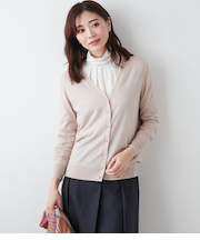 【手洗い可能】セルロースウール天竺16G 配色スカラップVネックカーディガン