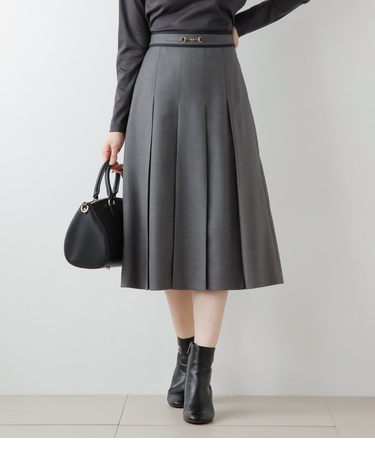 TWツイル ビット付きタックフレアスカート