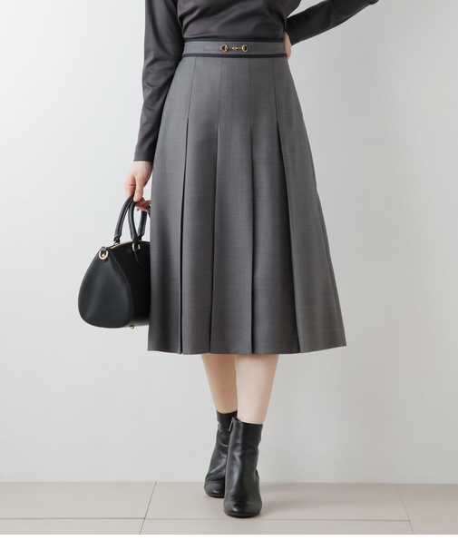 TWツイル ビット付きタックフレアスカート