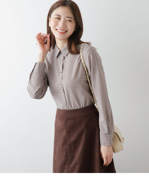 カラードラインレトロチェック レギュラーカラーシャツ