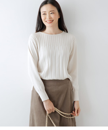 【手洗い可能】ポリエステルウール クルーネックケーブルプルオーバー