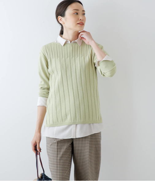 【手洗い可能】ポリエステルウール クルーネックケーブルプルオーバー