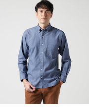 ミックス小紋柄 起毛 長袖ショートボタンダウンシャツ