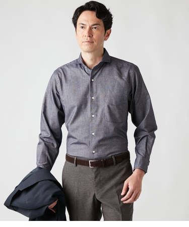 メランジオックス 起毛 長袖カッタウェイカラーシャツ