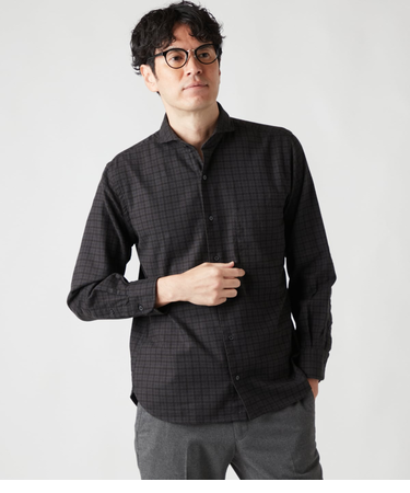 ビエラツイル 千鳥プリント 長袖カッタウェイカラーシャツ