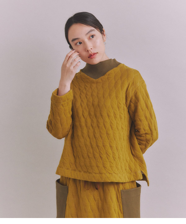 Military Quilted Jacquardリブボトルネック プルオーバー