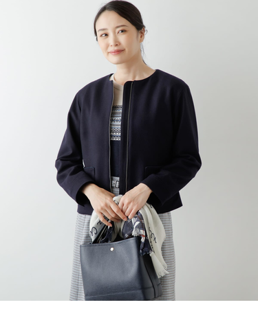 NEWYORKER MELTON ノーカラージップブルゾン