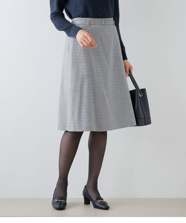 カラードガンクラブチェック ベルト付きフレアスカート