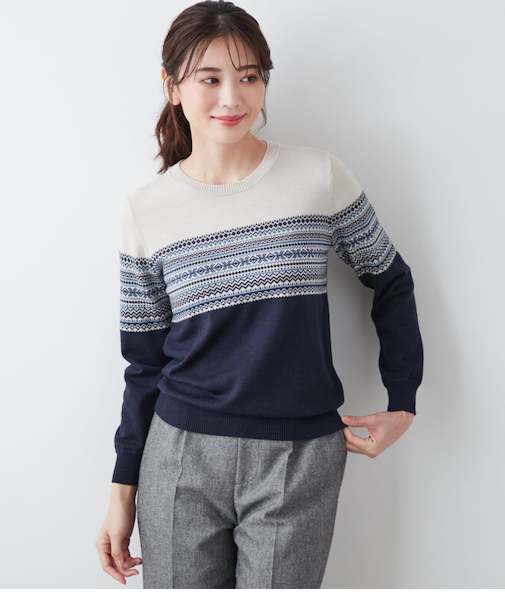 エクストラファインメリノウール フェアアイルクルーネックプルオーバー