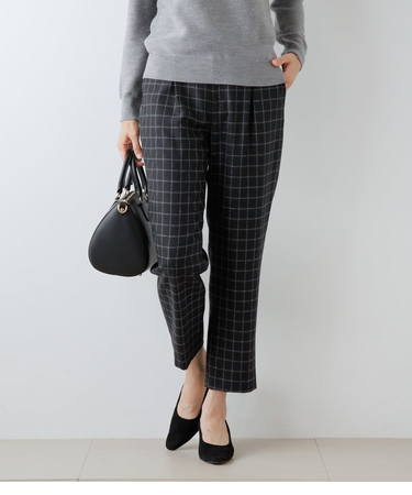 グラフチェックジョーゼット テーパードパンツ