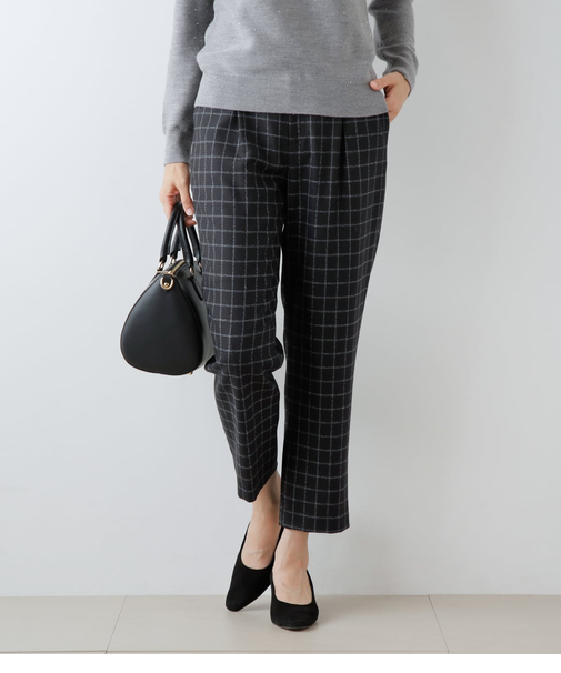 グラフチェックジョーゼット テーパードパンツ