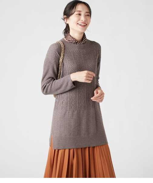 【手洗い可能】ポリアクリルナイロンウール パッチワーク風チュニック