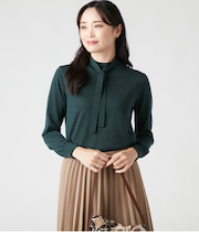 ウォッシャブルウール ボウタイ付きニットプルオーバー