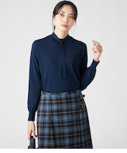 ウォッシャブルウール ボウタイ付きニットプルオーバー