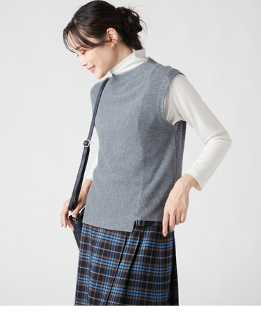【手洗い可能】ポリアクリルナイロンウール 肩畦アシンメトリーベスト