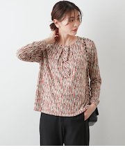 ポリエステル強撚スムース ランダムレーンプリント ボウタイプルオーバー