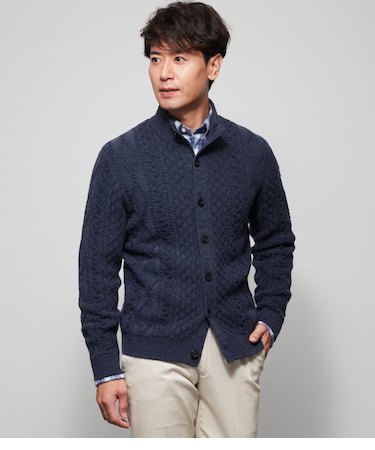 プレーティング スタンドカラーカーディガン