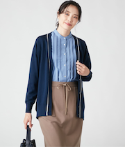 ウォッシャブルウール 配色ラインVネックカーディガン