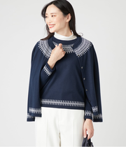 【手洗い可能】ウールアクリルシングルジャカード クルーネックカーディガン