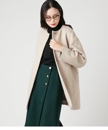 ウールビーバー ノーカラーコート